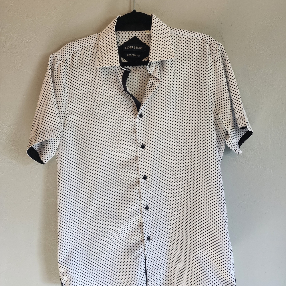 Classic Black and White Polka Dot Men's Shirt From Silverl Stone